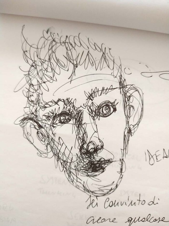A human face, draft drawing by Massimo Curatella